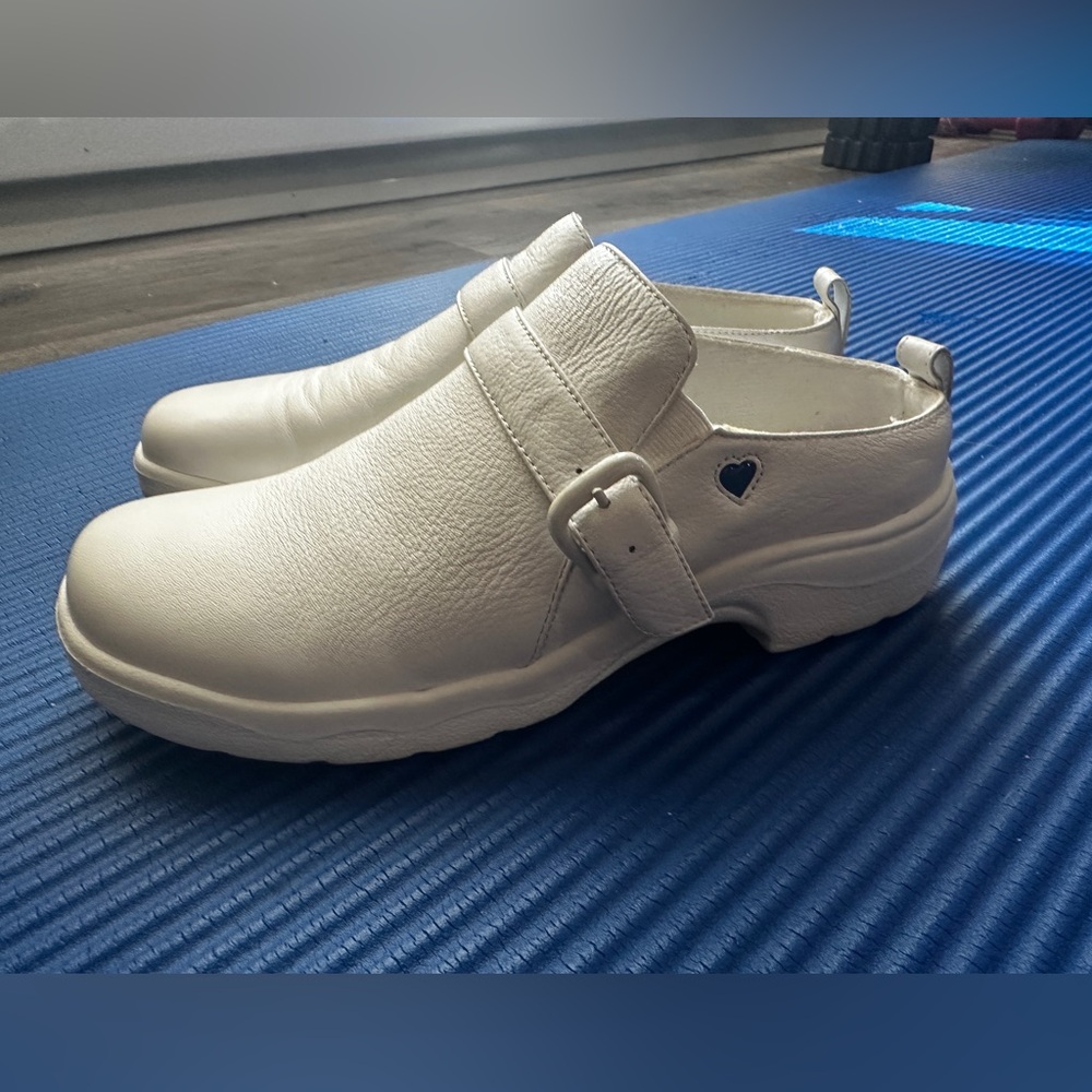 White Nurse Mates Slip-On Shoes with Heart Detail